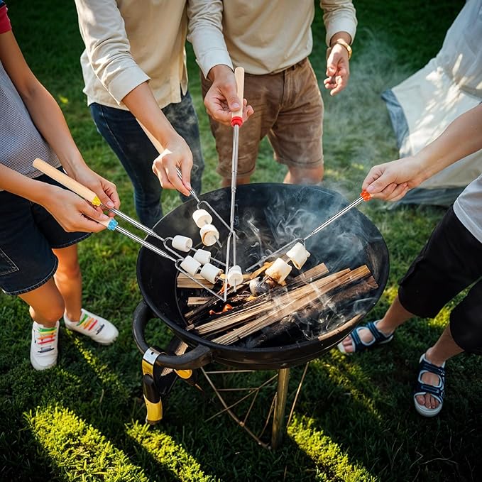 36PCS Marshmallow Roasting Sticks Bulk, 32 Inch Long Extendable Forks Smores Skewers for Smores Hot Dog Fire Pit Skewers Accessories Campfire Marshmellow Cooking Camping