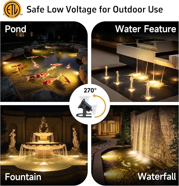 Gardenreet Bronze Pond Light - 12V Low Voltage Solid Brass Submersible Pondlight, IP68 Waterproof Fixture with 5000K MR16 LED Bulb for Outdoor Garden, Landscape, Waterfall, Fountain Lighting(8 Pack)