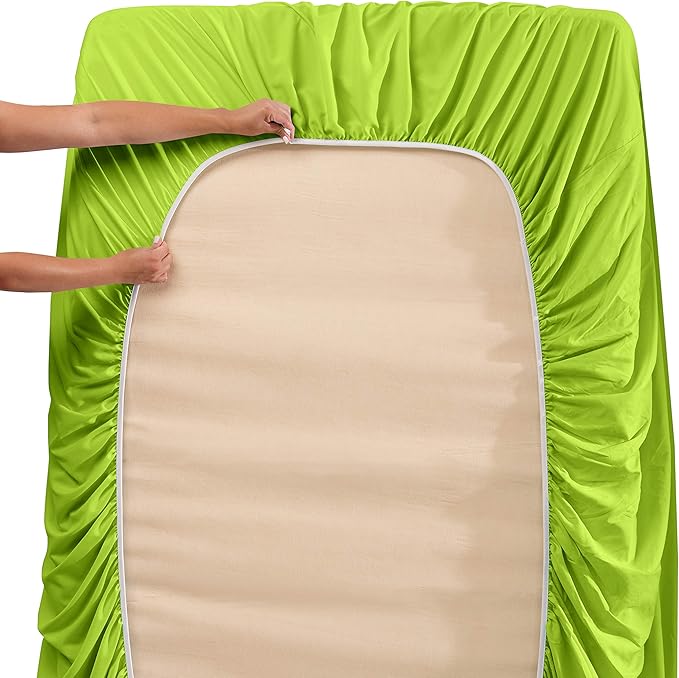 Clara Clark Deep Pocket Twin Sw Sheet Fits Up to 21 Inch Mattress - Super Soft, Stain, Fade Resistant - Garden Green Twin