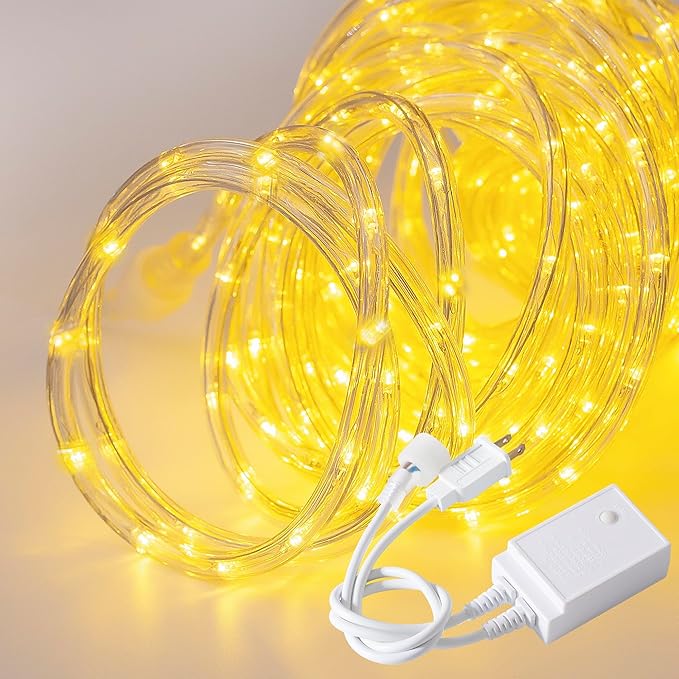 Waterproof LED Rope Lights, Connectable & Flexible with 8 Modes, Outdoor Lighting for Deck, Garden, Pool, Patio & Christmas Decor (Warm White, 20ft)