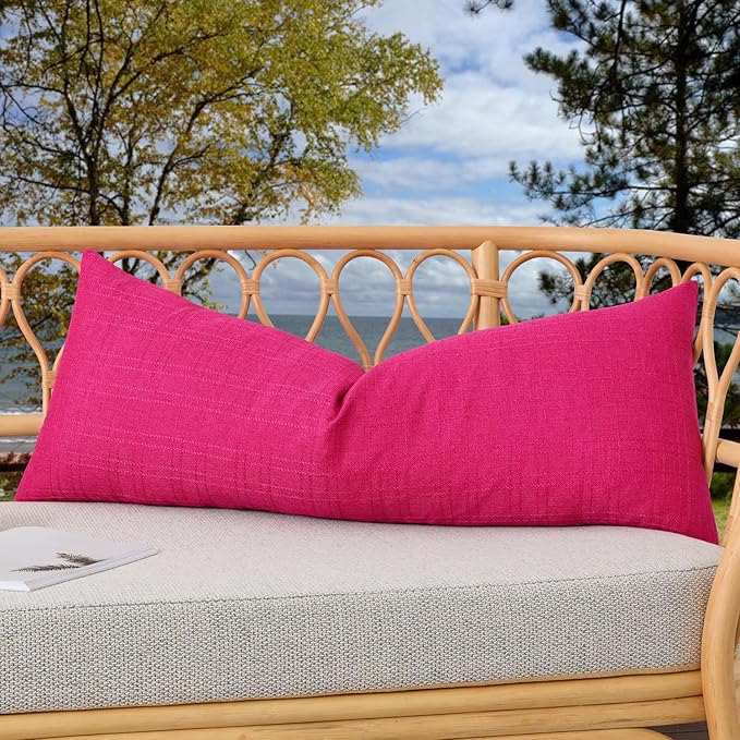 Kevin Textile Outdoor Waterproof Long Lumbar Pillow Cover 14x36 Inch Pack of 1 Checkered Decorative Rectangle Cushion Throw Pillowcases Shell for Patio Tent Garden Couch Bed Sofa Hot Pink