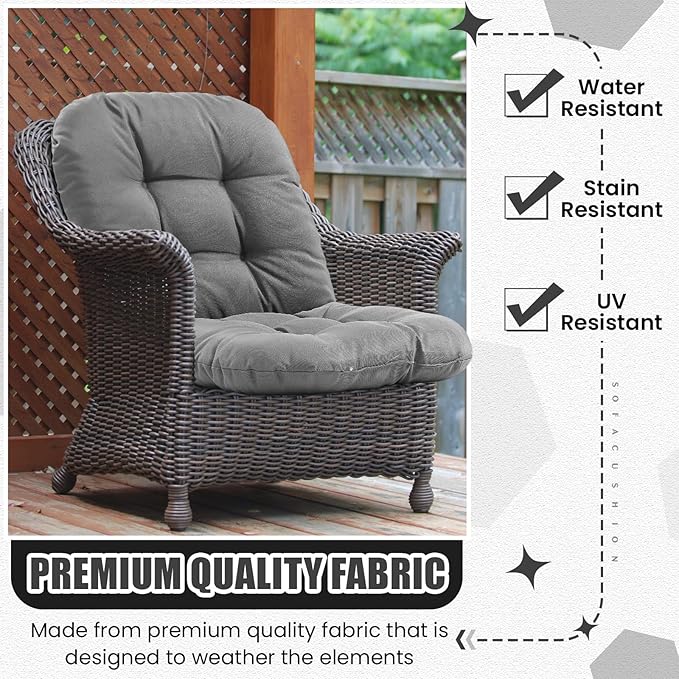 Barydat 3 Pack Wicker Furniture Cushions Waterproof Outdoor/Indoor Tufted Wicker Chair Cushions 1 Loveseat and 2 U-Shape Rattan Chairs for Patio Furniture, Rattan Love Seat, Bench(Gray)