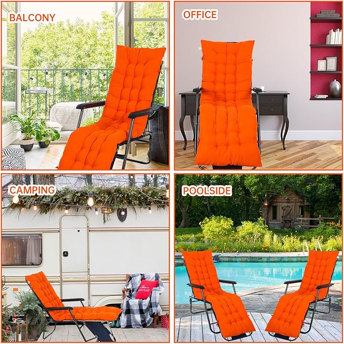 Bucherry 67 x 19 Inch Chaise Lounge Cushions Soft Lounge Chair Cushion Gravity Chair Cushion Sofa Lawn Furniture Cushion Pad with 6 Tie for Outdoor Indoor Patio Home Without Headrest (Orange,2 Pcs)