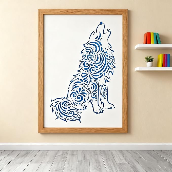 TIAMECH A4 Reusable Wolf Stencil for Painting - Sit Wolf Dog Layering Template, DIY Wall Art, Wood Furniture, Scrapbook & Crafts (8.3x11.7inch)