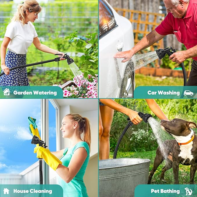 Garden Hose 100ft 3/4, Non-Expanding Water Hose Lightweight, Flexible Garden Hose with 10 Function Nozzle，Kink-Free, Sturdy, High-Pressure, Abrasion Resistant Hoses for Yard, Garden