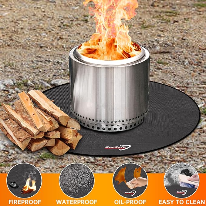 DocSafe 36" Fire Pit Mat for Solo Stove Bonfire,4 Layers Double-Sided Fireproof Under Grill Mat Protector for Deck,Patio,Round BBQ Mat Indoor Fireplace Pad for Solo Stove Accessories,Easy to Clean