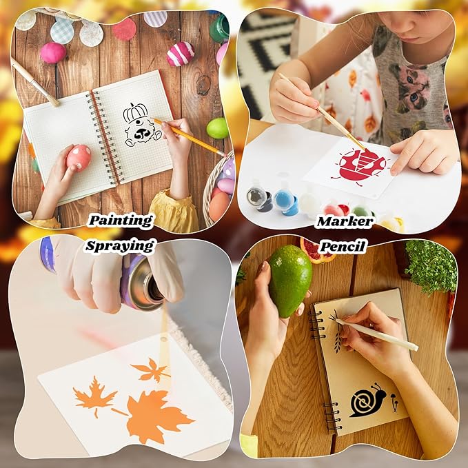 Fainne 100 Pcs 2 Inch Stencils Small Stencils for Painting on Wood Reusable Painting Templates Crafts for DIY Scrapbook, Wood, Wall, Fabric, Rock, Chalkboard, Sign(Maple, Pumpkin)
