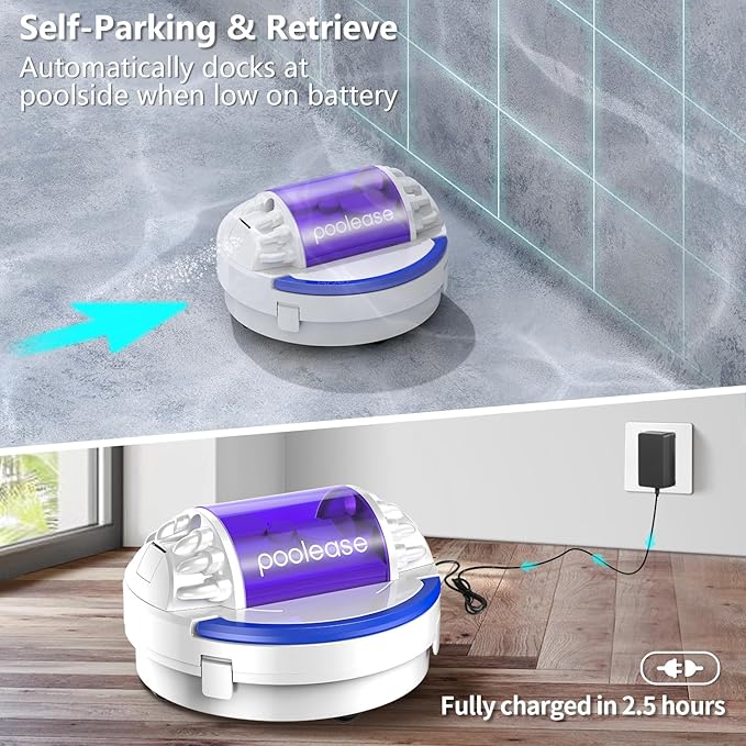 X1 Robotic Pool Vacuum for Above Ground Pool, Automatic Cordless Pool Cleaner with 45W Dual-Motor, Ideal for Above-Ground Flat Pool, 2L Debris Capacity (White and Purple)