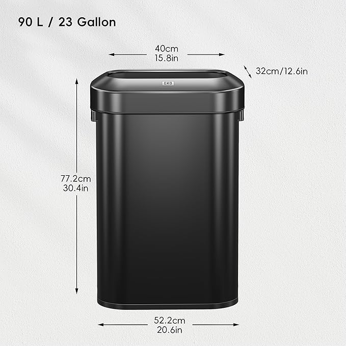 EKO Urban 16 Gallon/60 Liter Open Top Stainless Steel Slim Commercial Trash Can, Tall Kitchen Trash Bin, Heavy-Duty Commercial Grade Large Garbage Bin for Home, Office, Hotel, Restaurant, Matte Black