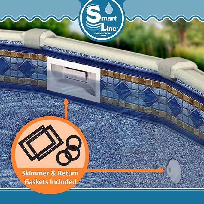 SmartLine 15 ft Round Swimming Pool Liner | Laguna | Unibead Style | 52 Inch Wall Height | 20 Gauge Heavy Duty Virgin Vinyl | Designed for Steel Sided Above Ground Pools