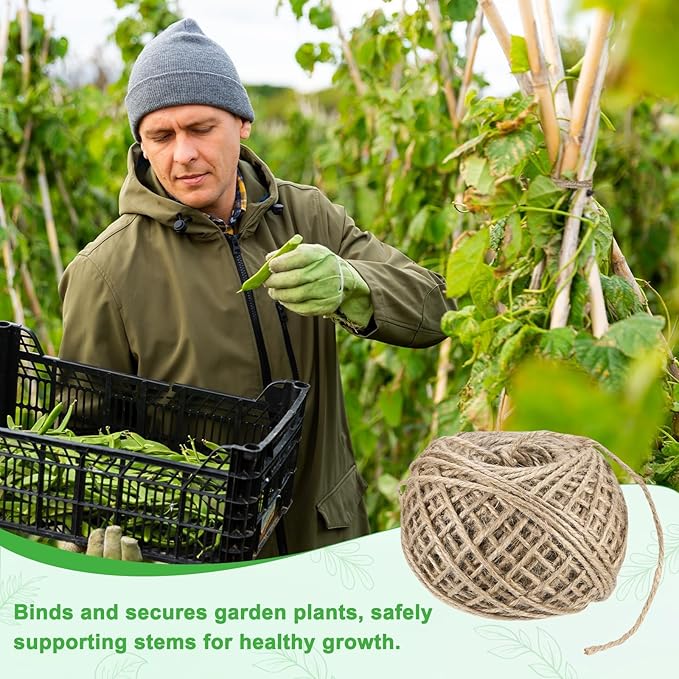 1-Pack Natural Jute Twine String, 3mm x 328ft/100m Long Garden Twine Balls for Crafts/Gift Wrapping/Gardening Plants, Durable Plant Ties Thick Rope [Brown]