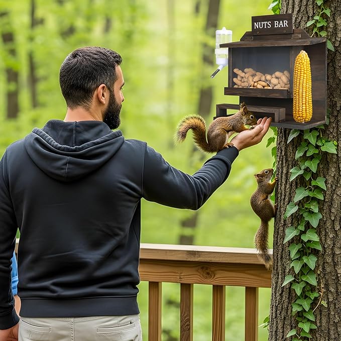 Squirrel Feeders for Outside, Extra Large 11.8" Nut Bar Squirrel Feeder, Carbonized Squirrel Feeder Chipmunk House, Funny Squrrill Nuts Bar, Durable Wooden Squirrel Corn Cob Feeder