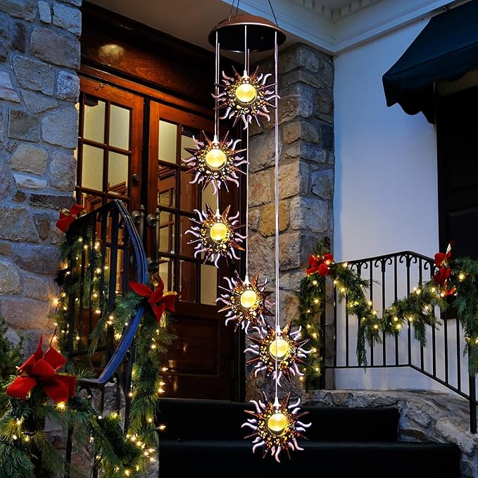 Tryme Sun Solar Wind Chimes for Outside Hanging Garden Lights Solar Christmas Decorations Outdoor for Women, Mother, Grandmother