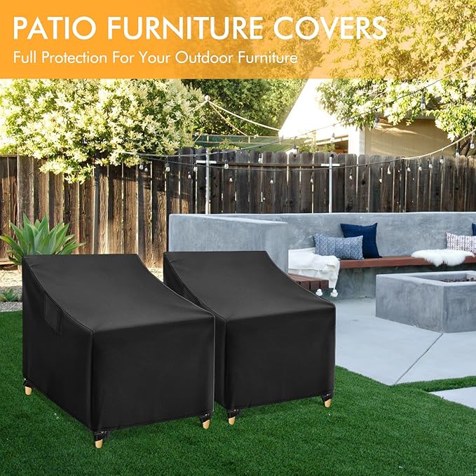 WLEAFJ Outdoor Chair Covers Waterproof, Black Lawn Patio Furniture Covers, Heavy Duty Patio Lounge Deep Seat Cover, 2 Pack - 30" W x 27" D x 36" H