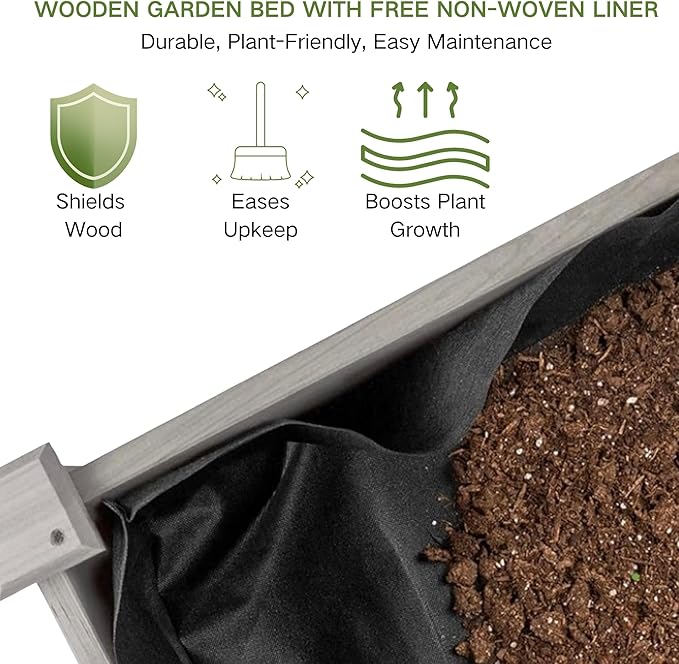 3-Tier Raised Garden Bed with Fabric Liner, Wood Elevated Planter Box with Dovetail Joint Design, 3 Dividable Bed Kit for Vegetables/Herbs/Flowers, Outdoor Gardening for Patio, Lawn, Balcony