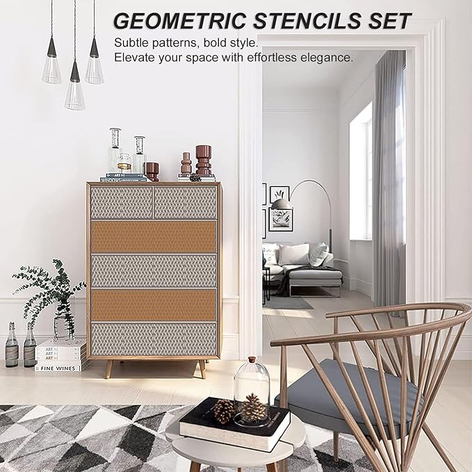 Geometric Stencils for Painting, 16PCS 6" Plastic Stencils for Crafts Reusable, Spiral Vortex & Sunburst Patterns, Drawing Templates for Modern Wall Art, Furniture, Canvas & Home Decor