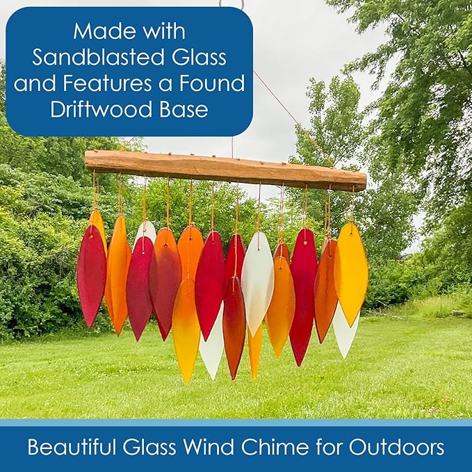 Blue Handworks Desert Sands Glass Chime, Sandblasted Glass and Found Wood Handcrafted Wind Chime