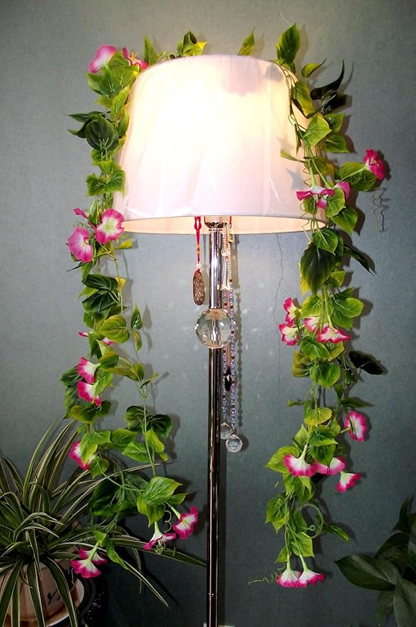 AirSun Artificial Morning Glory Flower Vines, 2pcs 15Feet Hanging Plants Silk Garland Fake Green Plant Home Garden Wall Fence Indoor Outdoor Wedding Birthday Decor