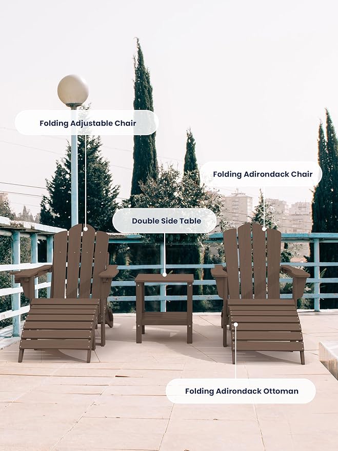 KINGYES Folding Adirondack Ottomans Set of 4 for Adirondack Chair, Brown