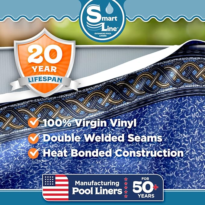Smartline 15 ft Round Swimming Pool Liner | Braided Shimmer | Unibead Style | 52 Inch Wall Height | 20 Gauge Heavy Duty Virgin Vinyl | Designed for Steel Sided Above Ground Swimming Pools