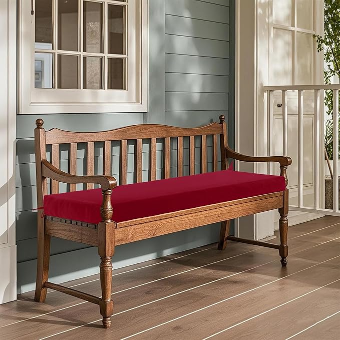 Outdoor Bench Cushion Waterproof 48"x18" – Fade-Resistant Patio Furniture Cushion with Ties for Porch Swing, Loveseat, or Indoor Bench Replacement, Burgundy