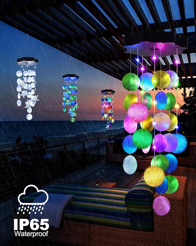 Solar Shell Gift for Mom Grandma Girls, Paster Solar Wind Chimes Waterproof for Outside, Outdoor Decorative Mobile Lights for Garden, Yard, Patio, Window, Party, Outdoor Decorations（Pastel Color）