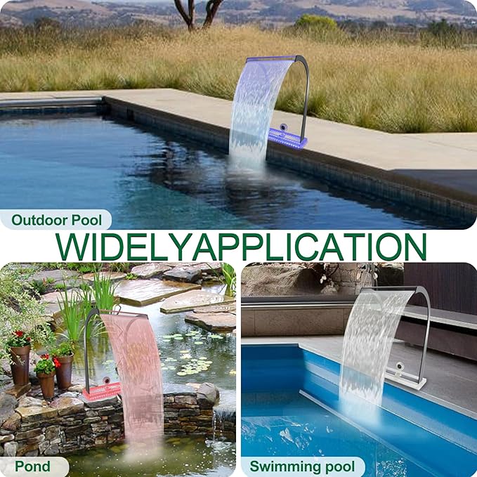 LONGRUN Waterfall Spillway Acrylic S-Shaped Pool Fountain with Multi Color Controllable LED Light, Waterfalls Water Feature for Indoor Outdoor Garden Rockery Pond Swimming Pools-20'' Height