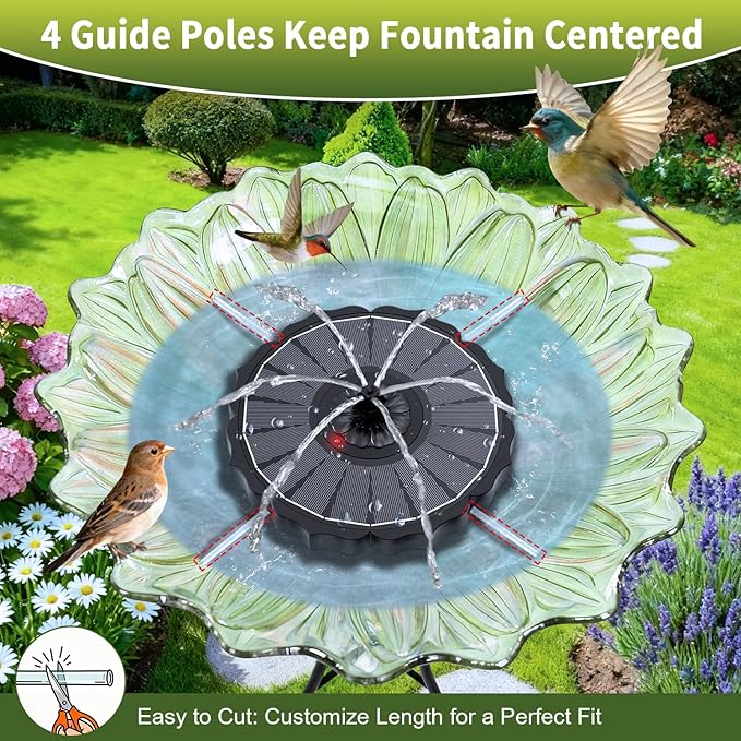 SZMP Solar Fountain, Works in Cloudy with 2000mAh Battery Backup, Glass Solar Powered Bird Bath Fountain with Auto LED Night Light Show, 3.5W, 8 Nozzles, for Garden, Outdoor (Black)