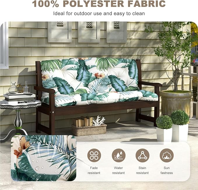 Porch Swing Cushion with Backrest,Waterproof Bench Cushion for Outdoor Furniture,2-3 Seater Replacement Thickened swing cushion with Ties,Patio,Outdoor,Backyard and Garden (Hawaiian Flower,60x40")