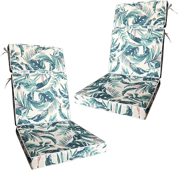 2 Pieces High Back Patio Chair Cushions, Fade Resistant Outdoor Rocking Chair Cushions, Office Chair Back Support Cushion (Floral Pattern, Seat (21''x21''x3'')+Backrest (21''x28''x3''))