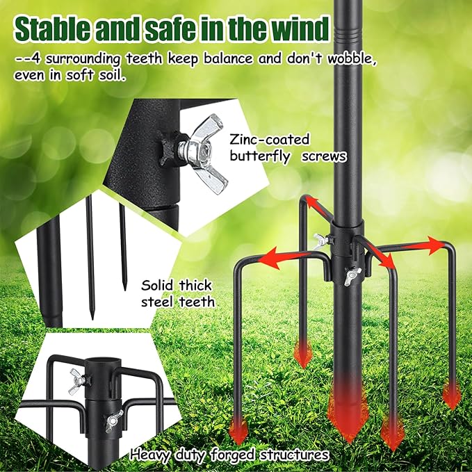 Heavy Duty Bird Feeder Pole - 75" Adjustable Birdhouse Stand Outdoor, Anti-Tip Stakes & Stable Mount for Smart Camera Birdfeeder,Bluebird House, Bird Buddy, Birdfy