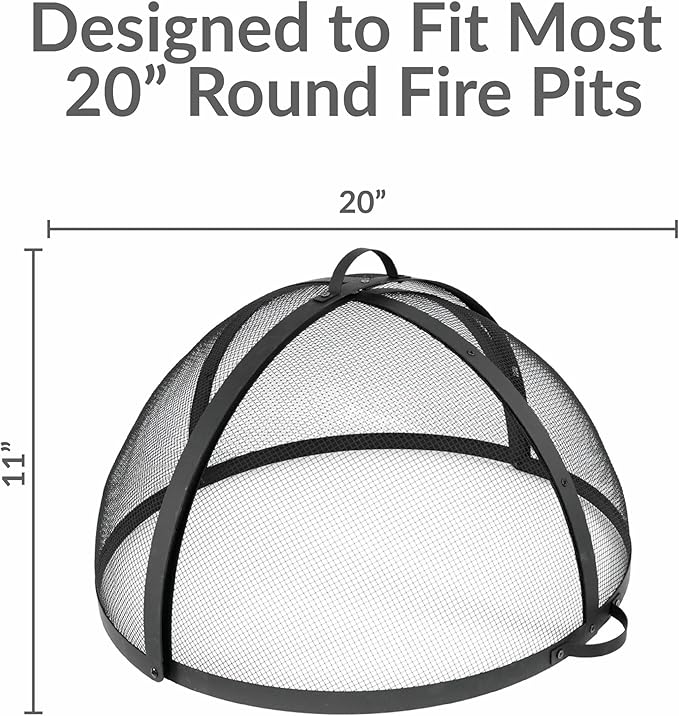 Sunnydaze Round Fire Pit Spark Screen Cover - Easy-Opening Outdoor Fire Pit Screen - Heavy‑Duty Steel Metal Mesh - 22" Diameter