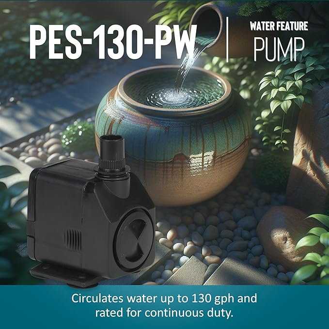 Little Giant PES-130-PW 115-Volt, 130 GPH Magnetic Drive Fountain/Pond Pump with 6-Ft. Cord, Black, 566716