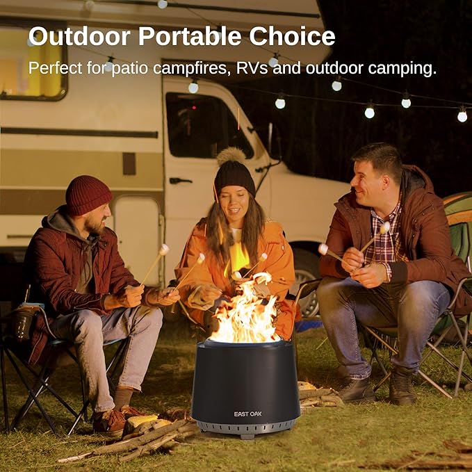 East Oak Camber Smokeless Fire Pit 17'' for Outdoor Patio, 304 Stainless Steel Wood Burning Fireplace, Portable Bonfire Pit with Poker, Stand & Removable Ash Pan for Camping