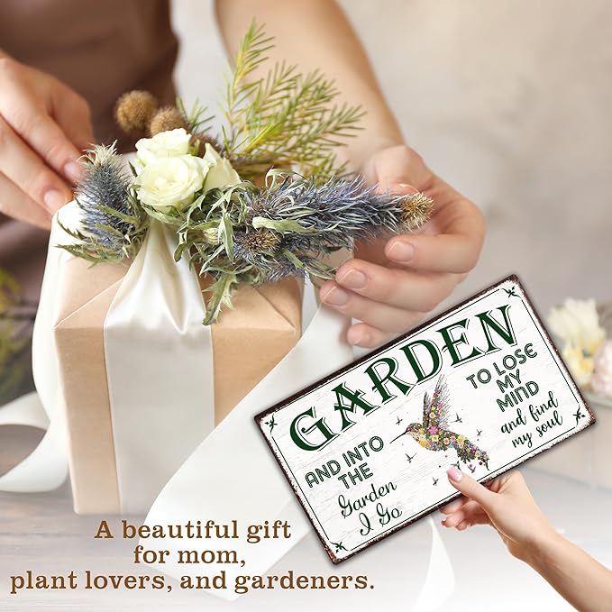Into The Garden To Lose My Mind Garden Sign - Retro Wooden Hanging Spring Decor for Country Rustic Garage Home Farmhouse Wall Fence Decor Gift for Mothers, Grandmas, and Plant Lovers -A05