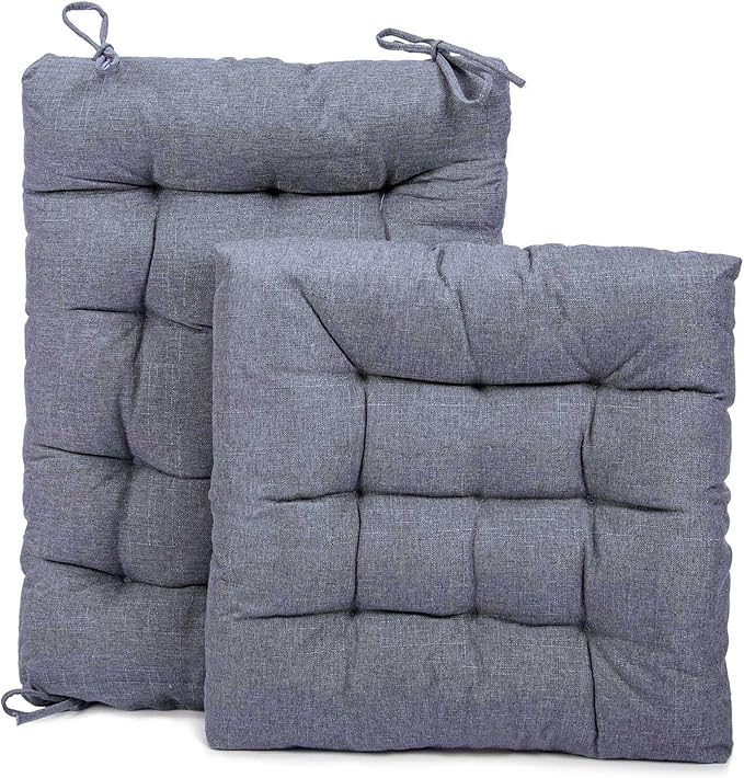 Rocking Chair Cushions Comfortable Tufted Seat Cushion Pads Non-Skid Backed Set of Backrest Cushion and Seat Bottom for Porch Rocker Adirondack Chair (Grey, Backrest-24X17,Bottom-17x17)