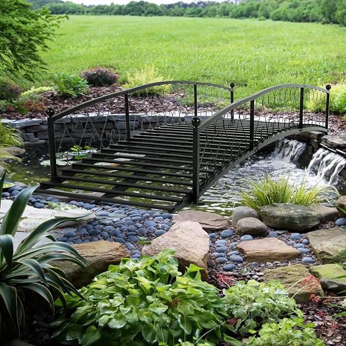 Garturects Metal Garden Bridge 8 FT - Durable Decorative Footbridge with Siderails Large Outdoor Bridges, Weight Capacity 770 lbs for Backyard, Creek, Lawn, Stream