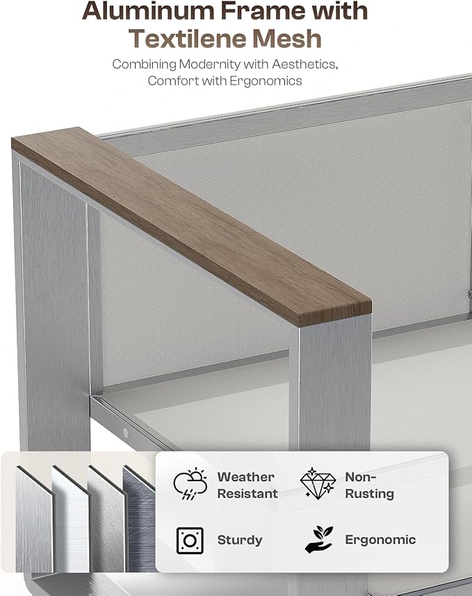 Aluminum Outdoor Patio Furniture, 1 Piece 3-Seat Sofa, All-Weather Metal Modern Outside Sofa for Deck, Porch (LightGray)