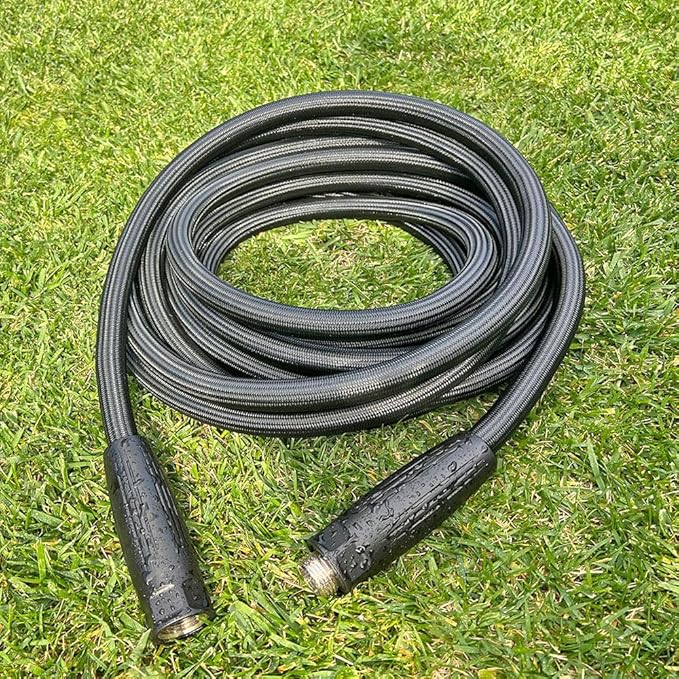 HQMPC Garden Hose 5/8"IDx30' Hose Stiff And Rigid Light Weight Durable Non Kinking Water Hose Female Brass Hose Fittings 30 FEET Black