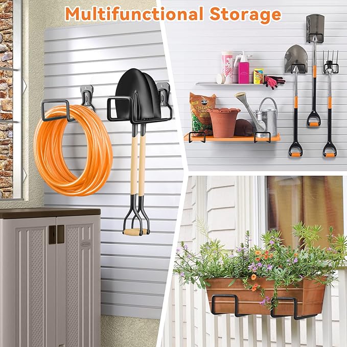 Hose Holder Stand Wall Mount, 4Pcs Heavy Duty Garden Hose Hanger Reel, Metal Water Pipe Tube Hooks Rack for Outside Yard, Garage, Storage Organizer - Black