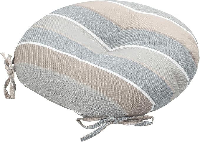 Bistro Chair Cushions 15 inch,Set of 2,Tufted Round Chair Cushions with Ties,15"x15"x4",Water Resistant Round Seat Cushion for Barstool Chairs,Patio Garden Kitchen Outdoor Furniture(Gray Stripe)