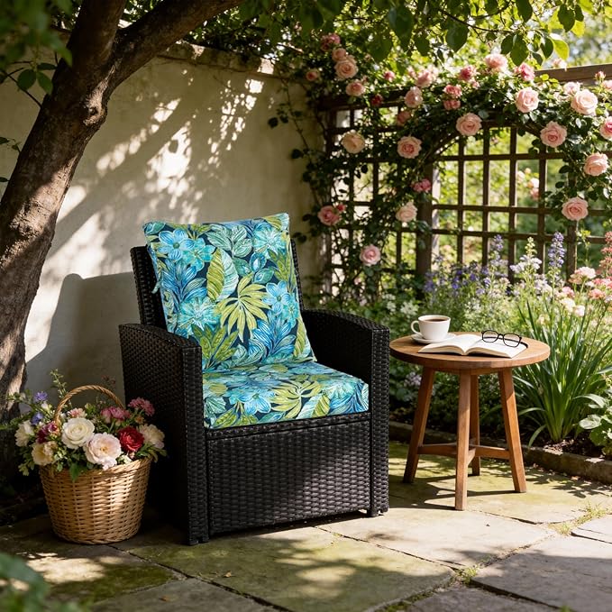 COZYVIDA Outdoor Dining Chair Cushion, Set of 2, 20" x 42",C0 Water-Resistant Breathable Polyester, UV-Resistant 1000+ Hrs, 30D Foam with Recycled Fiber Fill, YKK Zippers, Jungle Floral