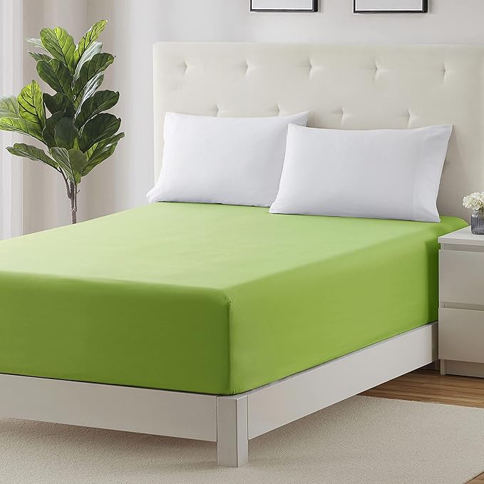 Clara Clark Fitted Sheet, Extra Deep Pocket Fits Deep Mattress, Luxury Soft Fitted Sheet Only, Full - Extra Deep Garden Green