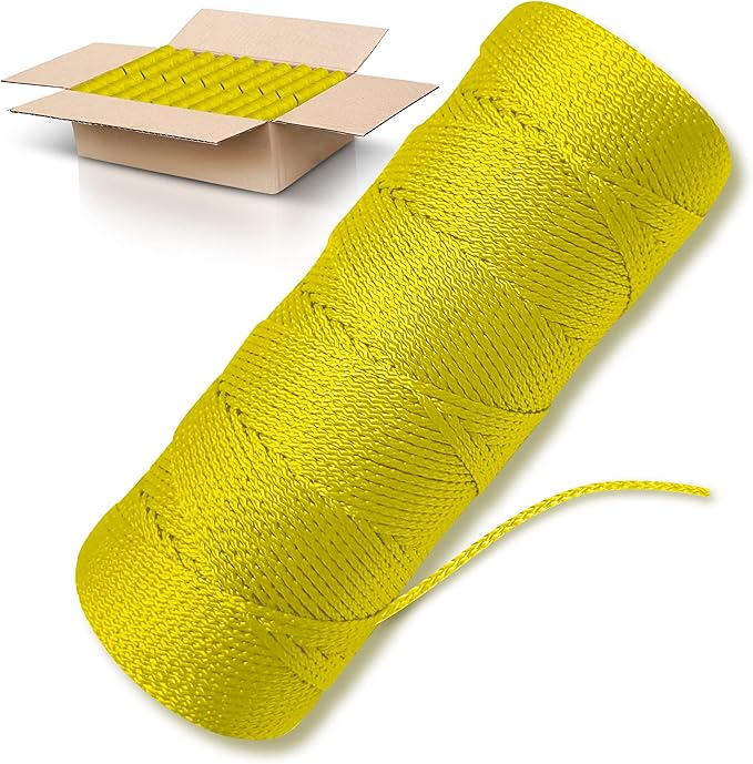 Yellow Mason Line String Line - 84 Roll Pack - #18 Braided Nylon String - 500 Ft Length Per Roll - Nylon Twine for Gardening Or Masonry Tools - Perfect Construction String for A String Level