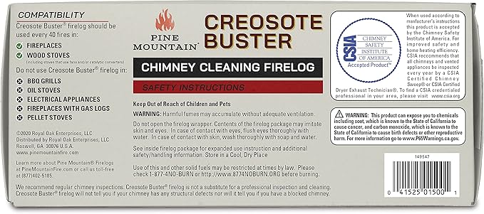 Pine Mountain Creosote Buster Chimney Cleaning Safety Firelog 3.5Lb Log Brown 1 Count, (4152501500)