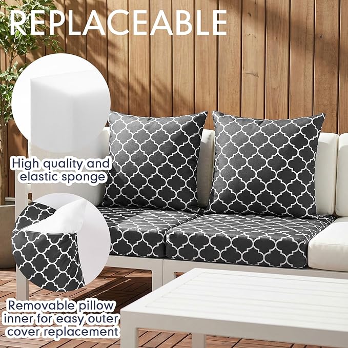 Hoteam 4 Set Outdoor Chair Patio Cushions Deep Seat Waterproof Chair Cushions 20 x 20 Inch for Patio Furniture Set Replacement Removable Seat and Back(Gray Lantern)