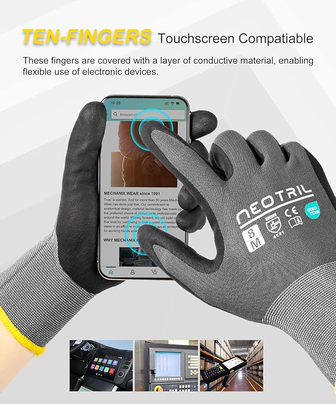 Safety Work Gloves MicroFoam Nitrile Coated-3/6/12/36 Pairs,Breathable Nylon Working Gloves for Men Women