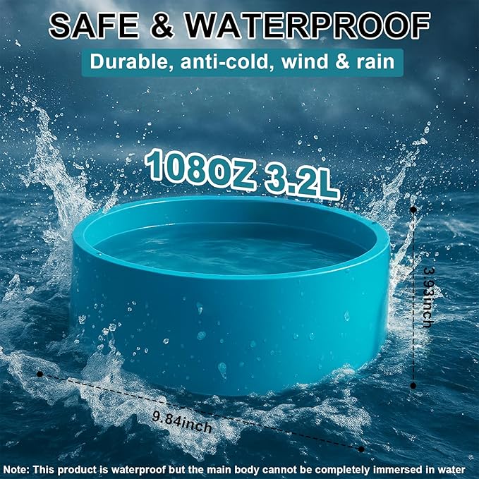 Pet Heated Bowl for Dog,Cat Warming Water Bowl with Chew Resistant Power Cord, Outdoor Waterproof Smart Uniform Heating for Small Animals Bird Chicken Rabbit Duck (108 fl oz, Blue)