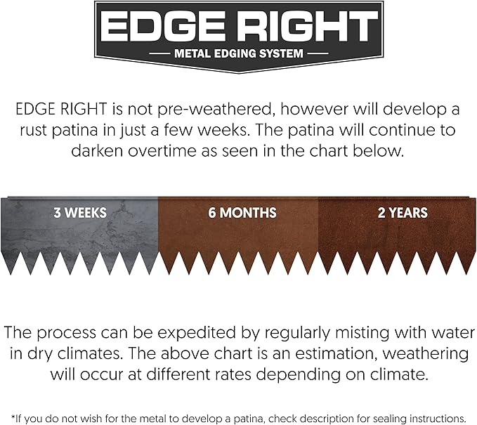 Edge Right - Hammer-in Landscape Edging - 48-inch Strips - 14-inch Depth 1/4-inch Rounded top COR-Ten Steel (5 Pack)