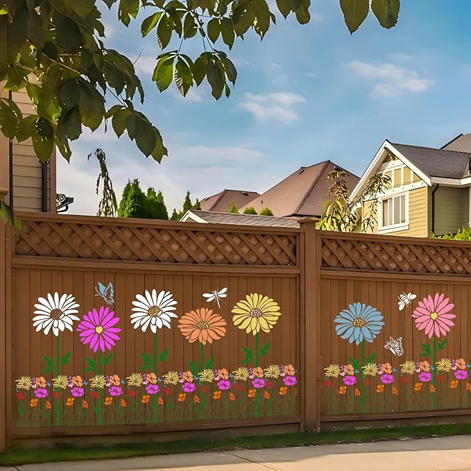 Large Flower Stencils for Painting, 8pcs Wall Stencils for Painting Large Pattern, Reusable Floral Butterfly Fence Stencils for Outdoors Garden Wood Walls DIY Crafts Home Canvas Furniture